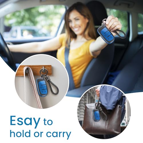 Image of Key Fob Cover for Jeep Renegade, Braided Loop Keychain Case, Blue | Wear-resistant TPU shell, short PU braided loop, daily splash, scratch and drop protection, normal signal use, easy setup