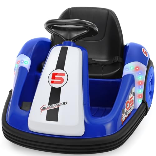 ELEMARA 12V Kids Bumper Car with Big Wheel, 2.2 Mph Max, Toddler Bumper Cars with Remote, Baby Bumping Toy Car with DIY Stickers,360 Degree-Spin, Music, Bluetooth,LED Lights, Blue
