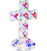 Colorful Crystal Cross Standing 5'' Tall Traditional Cross Figurine Glass Craft Memorial Gifts Ch...