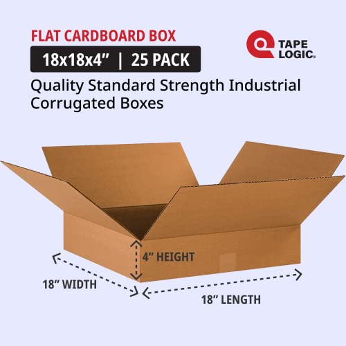 Image of TAPE LOGIC 18 x 18 x 4 Corrugated Cardboard Boxes, Flat 18 inchL x 18 inchW x 4 inchH, Pack of 25 | Shipping, Packaging, Moving, Storage Box for Home or Business, Strong Wholesale Bulk Boxes