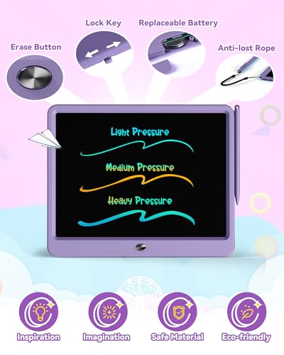 KOKODI 15 Inch LCD Writing Tablet with Anti-Lost Stylus, Erasable Doodle Board Colorful Toddler Drawing Pad, Car Travel School Games Toys for 3 4 5 6 7 8 Kids, Birthday Gift for Girls Boys Purple — view 4