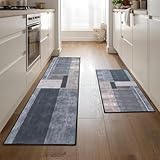 KANGA ROOM Kitchen Rugs and Mats, Kitchen Mat Set with Balanced Thickness, Non Slip Washable Waterproof Kitchen Runner Rugs, 2 Piece Standing Mats for Kitchen/Laundry, 51x72cm+51x153cm, Blue and White