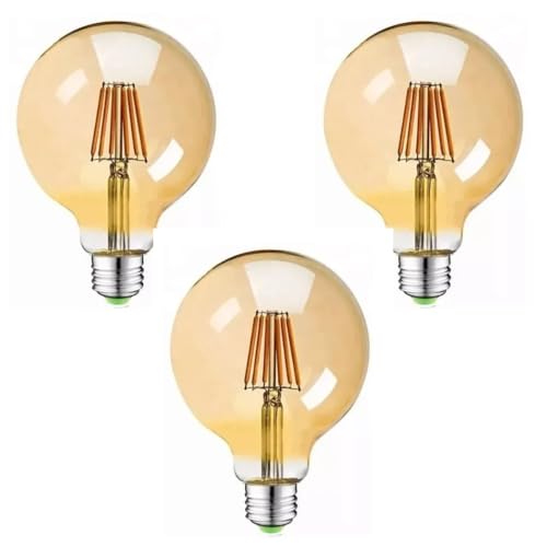 Kit 3 Lâmpadas Filamento Led G80 Retrô Vintage Âmbar Bivolt E27