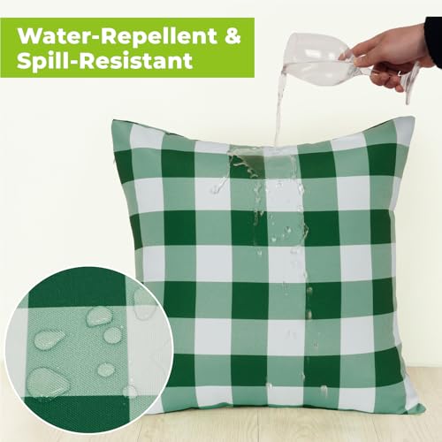 Poise3EHome Outdoor Pillow Covers 18x18 Set of 2, Green and White Checkered Splashproof Decorative Throw Cushion Covers for Spring Summer Patio Garden Poolside Farmhouse Tent Balcony Couch Sofa — view 2