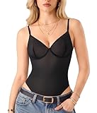 Nebility Shapewear Bodysuit for Women tummy control - V Neck Thong Body Suit with Underwire, Low back Going Out Tops
