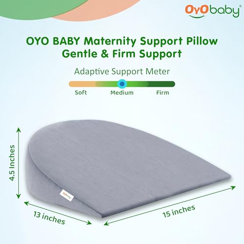 Image of OYO BABY Memory Foam Pregnancy Wedge Pillow - Grey | Ergonomic Belly, Back & Hip Support for Expecting Moms | Comfortable Side|Sleeper Maternity Pillow
