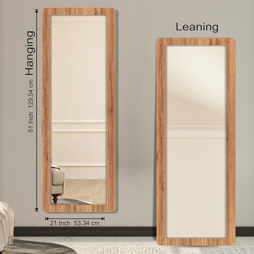 Image of Creative Arts n Frames 21 x 51 inch Full Length Dressing Chevel Long Fiber Wood Rectangular Framed HD Mirror Home Wall Living Room Decor Items (Natural Iqurel Oak Light Framed HD Mirror)