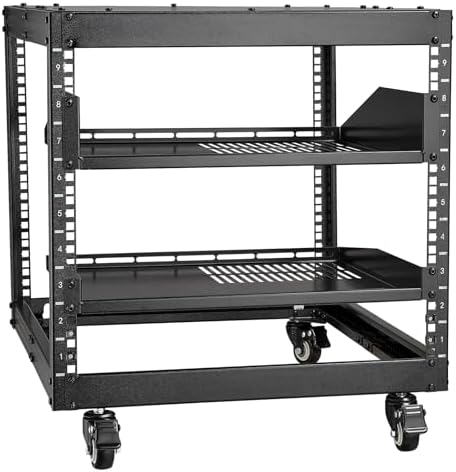 VEVOR 9U Open Frame Server Rack, 23''-40'' Adjustable Depth, Free Standing or Wall Mount Network Server Rack with 360° Casters, Heavy Duty 4 Post Holds All Your Networking IT Equipment AV Gear Router