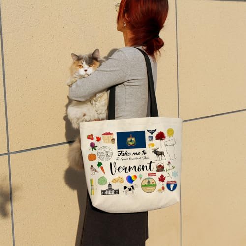Take Me To Vermont Tote Bag Reusable Grocery Bags Aesthetic Shopping Shoulder Handbag with Interior Pocket Lightweight & Washable Stylish Vermont Travel Present for Women3