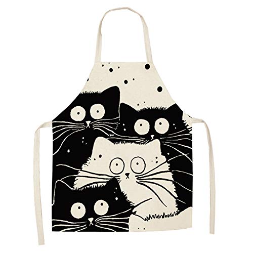 caralin Avental de cozinha com estampa de gato fofo de algodão e linho fácil de limpar 10 estilos P/