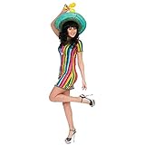 Material: 100% Polyester Damen Kostüm Mexikanerin Kleid bunt Streifen Mexiko Fasching, Größe 44-46