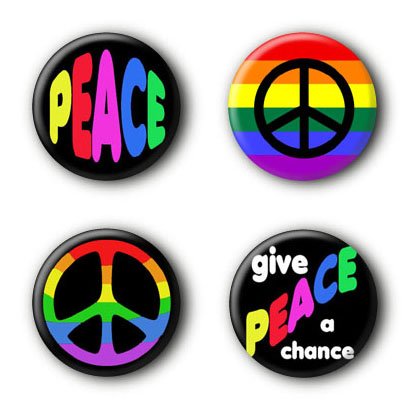 4 Peace Buttons Frieden 70er 70ies Anstecker Hippie Ansteckbuttons #2 (2,5cm) Cover