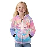 Psaytomey Colorful Axolotl Girls Zip Up Hoodies Warm Comfy Full Zip Sweatshirt Jackets Long Sleeve Pullover Fashion Fall Tops with Pocket for School Workout Sports