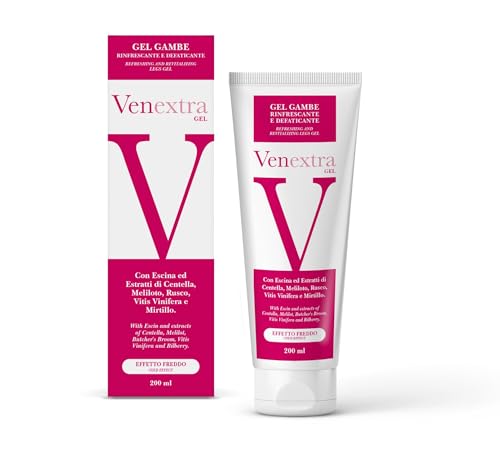 Venextra Crema de gel para piernas 200 ml – Efecto frío refrescante – Alivio inmediato para piernas cansadas y pesadas – Con escina, centella, rusco y arándano – Desfatizante natural