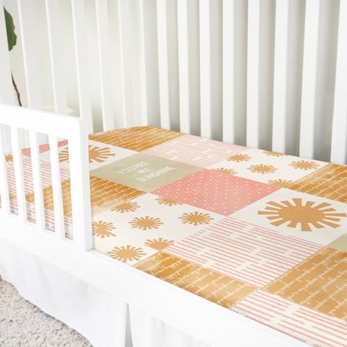 Image of Colorful Boho Sun Baby Crib Sheet 52''x28'' Cute Sunshine Stripes Stretchy Fitted Mattress Sheets for Boy Girl Letters Quote Nursery Toddler Bed Sheets for Standard and Toddler Mattress