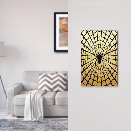 Decorative Switch Plate Covers Black Spider Spiderweb on Golden Background 1 Gang No Device Single Blank Outlet Covers Wall Plate Light Switch Cover Plate for Bedroom Home Decor