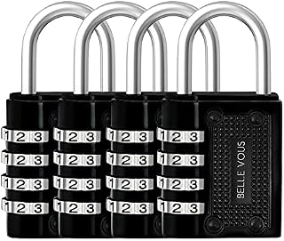 Belle Vous Black 4 Digit Combination Shackle Padlock (4 Pack) - 4.8 x 4 x 1.6cm/ 1.88 x 1.57 x 0.62 inches - Heavy Duty Waterproof Indoor/Outdoor Security Lock for Gym & School Locker, Fence & Gates