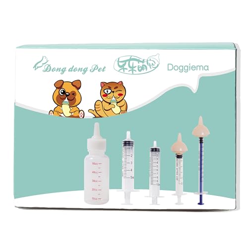 Doggiema Feeding Nipple and Syringes,Puppy Kitten Bottle for Nursing, Newborn Baby Dog Cat Rabbit Feeding Bottles with Nipples Feeder Kit