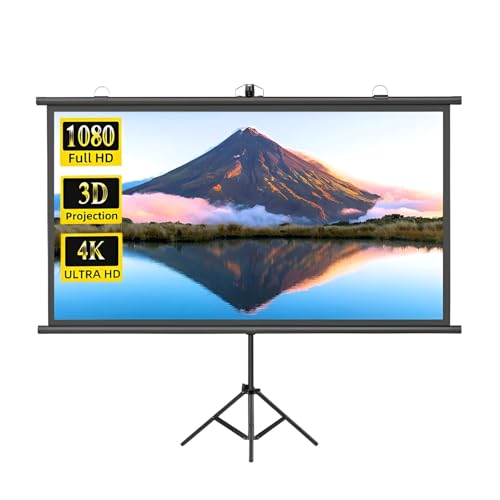 Pantalla de proyector de 60 pulgadas con soporte, formato 16:9/4:3, 4K HD portátil resistente a arrugas, para películas al aire libre e interiores (60in/16:9)