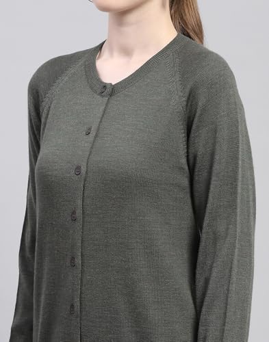 Image of Monte Carlo Womens Solid Blue Round Neck Full Sleeve Cardigan