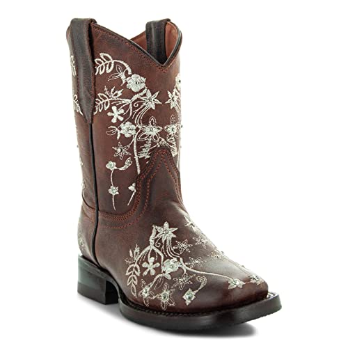 Soto Boots K3010 Girls Brown Embroidered Square Toe Cowboy Boots (Brown,2) #TOP3