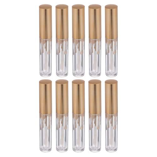ULTECHNOVO 10 Tubos Vacíos para Labios Tapa Dorada Envases Transparentes de 25 Ml para Brillo Labial Frascos Compactos para Bálsamo y Lápiz Labial Ideales para Almacenamiento y Viaje
