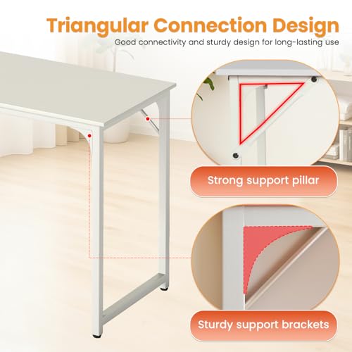 Image of PayLessHere | 32 Inch Computer Desk | White | Office Desk with Metal Frame, Adjustable Feet | Water-Resistant, Scratchproof Surface | Sturdy Writing Table for Home Office or Study | Pack of 1