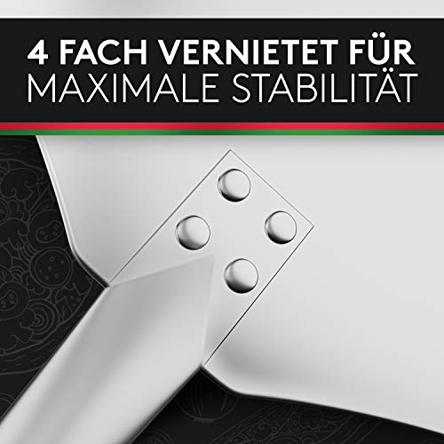 Pizza Divertimento [DAS ORIGINAL] - Pizzaschieber - Pizzaschaufel aus rostfreiem Aluminium [83 cm]- Robustes Gewinde - Pizzaheber mit abgerundeten Kanten - Inkl. e-Rezeptbuch