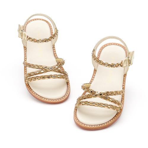 Image of PHIRAMIN Toddler Girl Sandals - Flower Girl Dress Shoes Open Toe Little Kid Flats