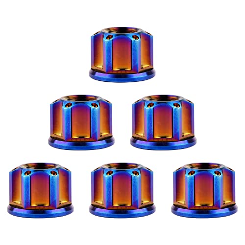 Ruifu チタン合金ナットM6 M8 M10 M12 M14 M16カラフルなリアとフロントのショックアブソーバーホイールアクスルヤマハスクーターに適用する6本入 (M10 1.5mm, 火青)