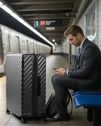 LUGGEX Luggage with Spinner Wheels, Polycarbonate Expandable Hard Shell Suitcase, Checked Large 28 Inch, Charcoal Metallic - Image 3