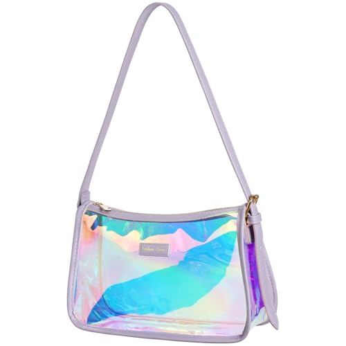 PACKISM Clear Shoulder Bags for Women 9x6x3 - Clear Bag for Stadium Events, PVC Leather Handbag Transparent Bag with 8-11 Inch Adjustable Short Strap, Perfect for Sport Events Concert Daily, Purple