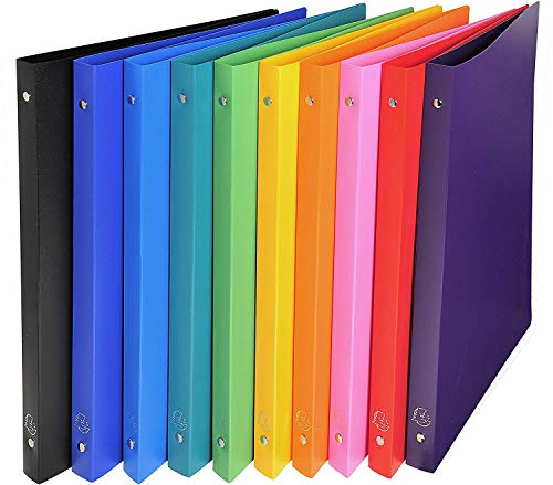 Exacompta - ref. 541999E - Box of 10 flexible OPAK binders - 4 round rings, diameter 15 mm - Spine 20 mm - External dimensions: 32 x 25 cm - A4 file format - 10 assorted colors