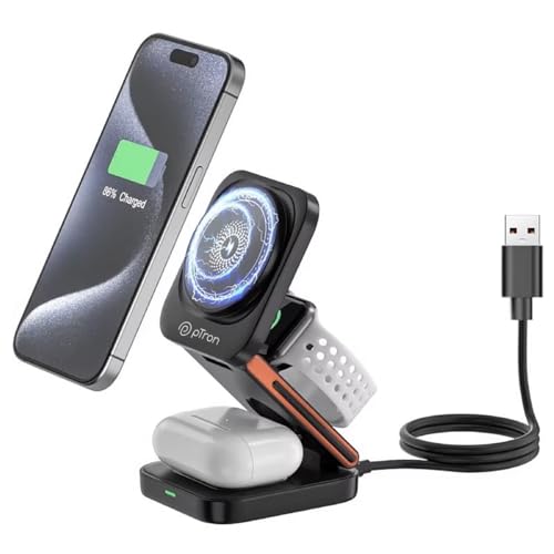 pTron Volta Pro 3-in-1 23W Wireless Charger, Magnetic Charging, Foldable Stand Compatible with iPhone 16/15/14/13/12 Series, Apple Watch, Airpods & Other Magnetic Charging Supported Smartphones(Black) 7 41hphusEqTL