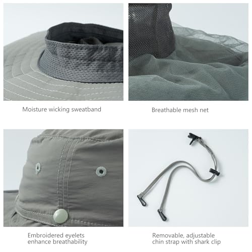 Image of BASSDASH UPF 50+ Mosquito Sun Hat with Hidden Head Net and Neck Flap for Men Women Outdoor Fishing Hiking Camping