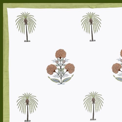 Image of BLOCKS OF INDIA Hand Block Printed Cotton Single Size Reversible Malmal Dohar for Summer (Open Green Motif)