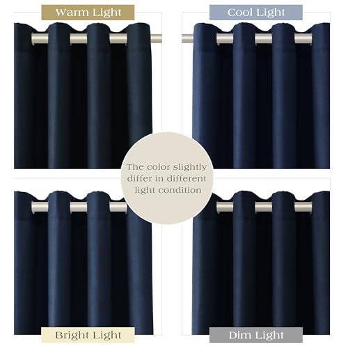 Image of Extra Long Navy Blue Linen Curtains 120 Inches Length for Living Room Grommet 2 Panels Set Dark Blue Sheer Window Curtain for Boys Bedroom,Farmhouse Boho Privacy Chinoiserie Decor Drapes 52x120