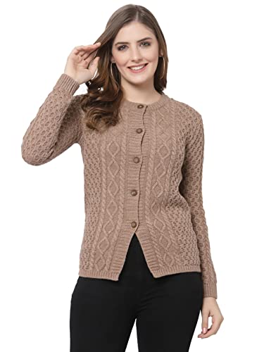 Image of Kalt Women Sweater for Winters Woolen Acrylic Full Sleeve Round Neck Cable Design Cardigan Sweater