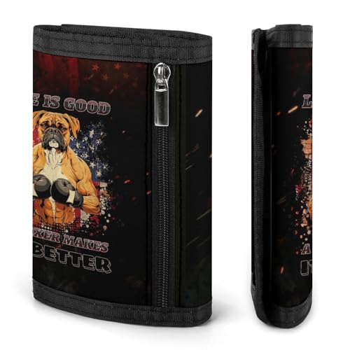 Vintage American Flag Boxer Trifold Wallet with ID Window ID Card Holder Wallets Travel Wallet Coin Zipper Pocket3