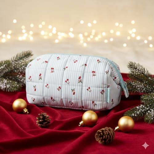 Image of BAGSMART Makeup Bag Travel Toiletry Bag, Puffy Padded Make Up Bags for Women Makeup Organizer Case, Wide-open Pouch Purse Travel Essentials Toiletries Accessories Brushes, Ditsy Cherry