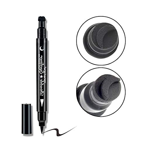 Eyeliner Stamp Wingliner, Waterproof Smudgeproof Liquid Eye Liner Gel Pen Set, Long Lasting Heart Black Thin Double Ended Pencil Makeup Tools for Women (B Moon)