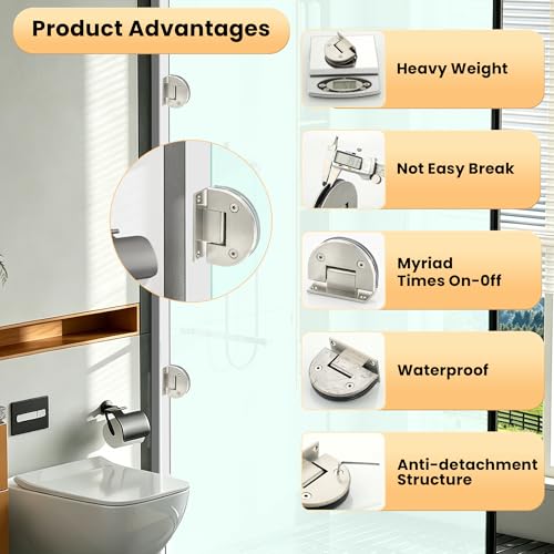 Alise Glass Shower Door Hinge,90 Degree Hinge for Bathroom Door(Nickel,1P) — view 5
