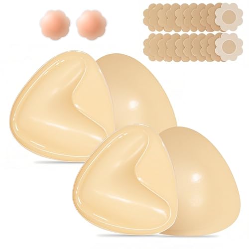 DUYAHD Double Sided Sticky Bra Push Up Inserts 2 Pairs Reusable Invisible Lift Adhesive Backless Strapless Bra Pads for Bikini Small Beige