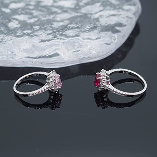 Women's 925 Sterling Silver Ruby/Padparadscha Sapphire Ring, Fashion Promise Anniversary Propose Wedding Ring with Simulated Gemstones for Women4