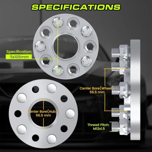 Image of CMO 32mm (1.25 inch) 5x105 Wheel Spacers 56.5mm M12x1.5 Studs 2PCS Hubcentric