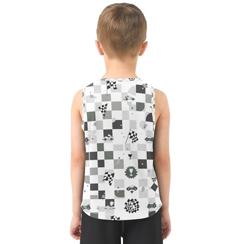 JUNZAN Racing Green Checkered Racing Boys Tank Top Sleeveless Summer Vest Tee Athletic Shirt for Outdoor Beach Fitness 3T3