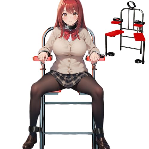 BDSM Sex Chair Multi-Functional Sex Furniture with Handcuffs footcuffs Neck Cuffs Restraints Flexible Adjustment Suitable for Couples Conditioning Multi-Player Sex Games (Red)