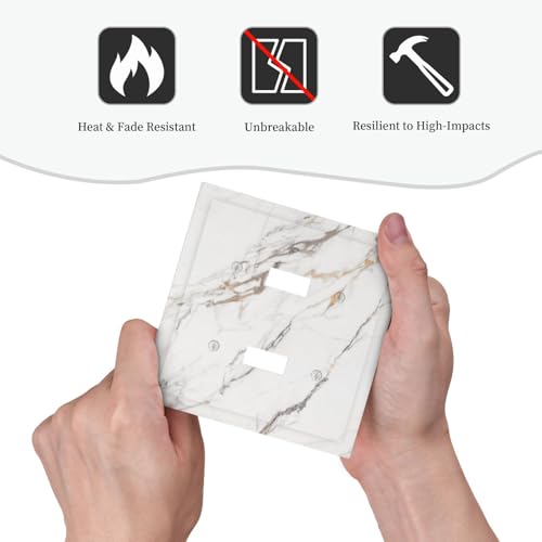 Decorative Light Switch Plate Covers Modern Grey Gold Marble Texure 2 Gang Light Switch Cover Plate Unique Double Toggle Wall Plate Switch Plate Cover for Kitchen Bathroom Decor