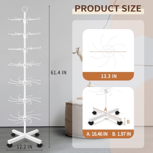 Image of Flenpptly Retail Display Stand, 7-Tier Rotating Display Rack for Store Display, Movable and Adjustable Spinning Display Stand for Earrings, Jewelry, Keychains, Socks Display (7-Tier White)