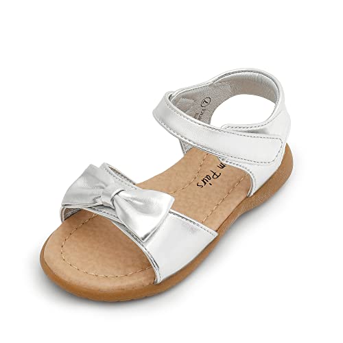 DREAM PAIRS Girls Sandals Fashion Bow Summer Shoes for Toddler/Little Kid 5 Toddler Silver